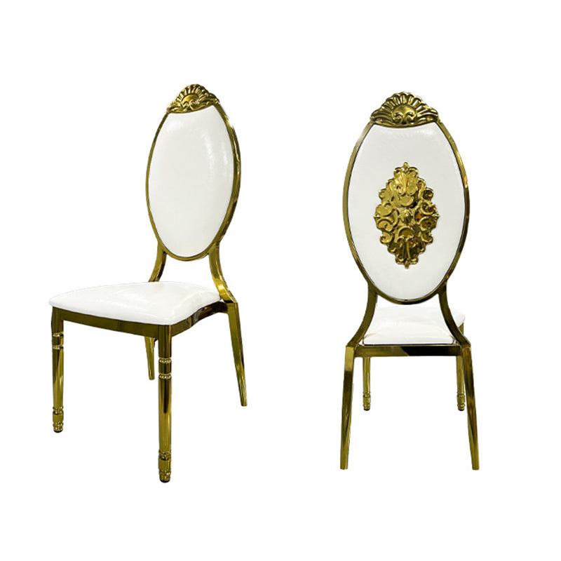 Traditional European Waxed Leather Sponge Stainless Steel Oval Carved Dining Chair Backrest For Dining Room