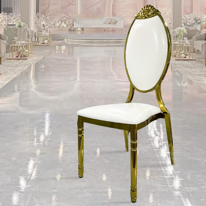 Traditional European Waxed Leather Sponge Stainless Steel Oval Carved Dining Chair Backrest For Dining Room
