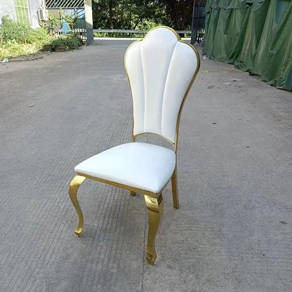 Contemporary Nordic Stainless Steel Faux Leather Sponge Petal Square Dining Chair Backrest For Dining Room