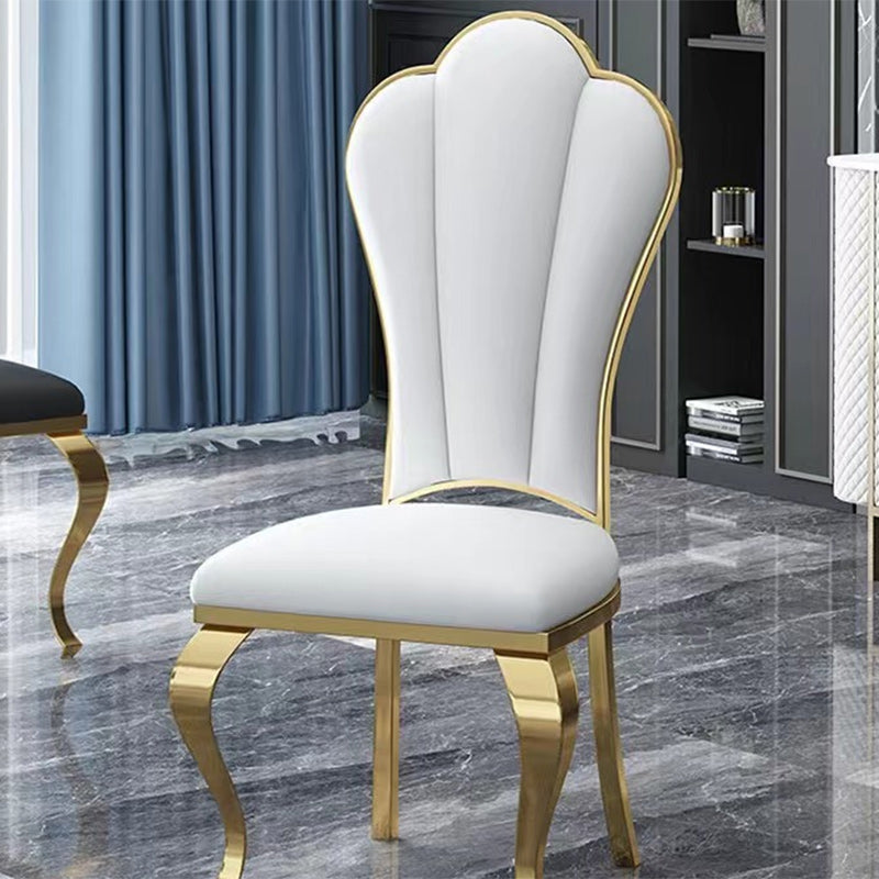 Contemporary Nordic Stainless Steel Faux Leather Sponge Petal Square Dining Chair Backrest For Dining Room