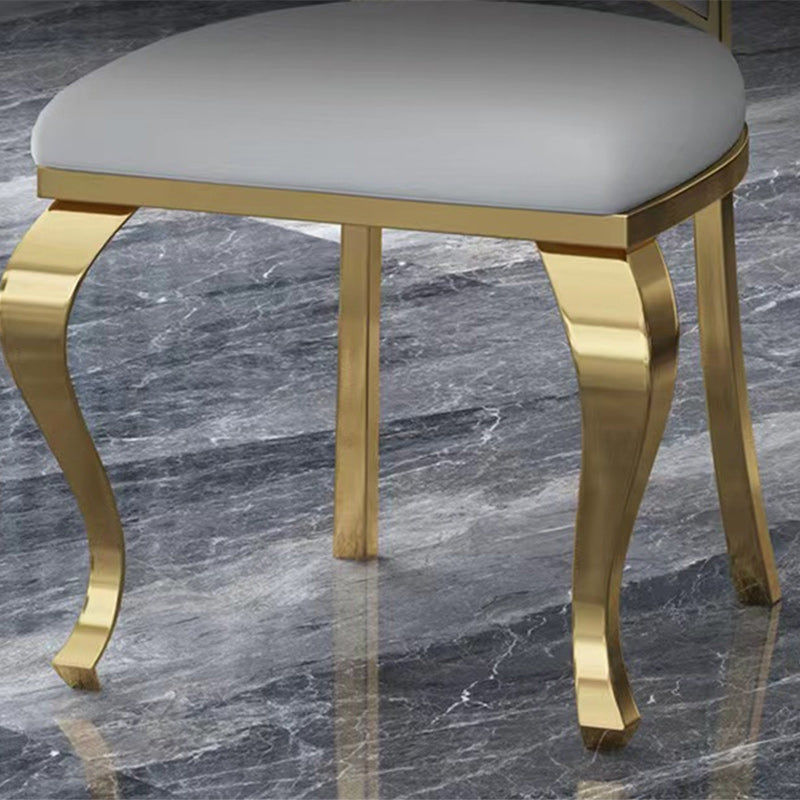 Contemporary Nordic Stainless Steel Faux Leather Sponge Petal Square Dining Chair Backrest For Dining Room