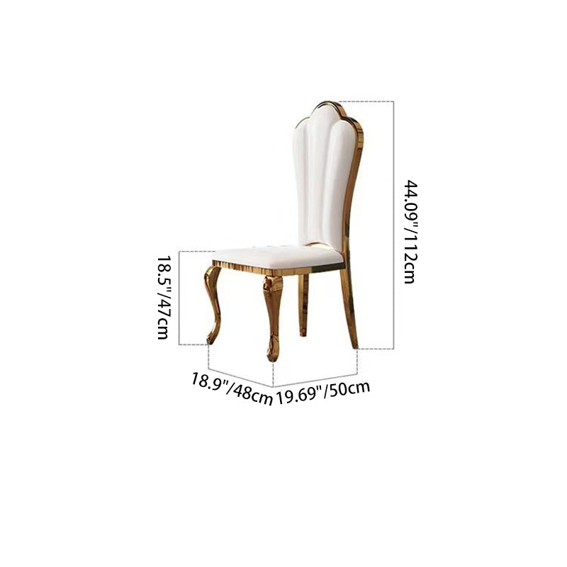 Contemporary Nordic Stainless Steel Faux Leather Sponge Petal Square Dining Chair Backrest For Dining Room