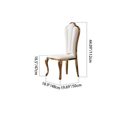 Contemporary Nordic Stainless Steel Faux Leather Sponge Petal Square Dining Chair Backrest For Dining Room