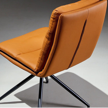 Modern Minimalist Faux Leather Carbon Steel Sponge Square Striped Dining Chair Backrest Swivel For Dining Room