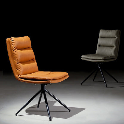 Modern Minimalist Faux Leather Carbon Steel Sponge Square Striped Dining Chair Backrest Swivel For Dining Room
