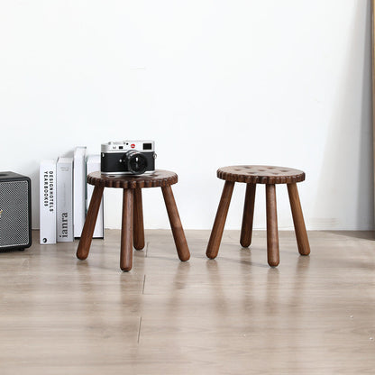 Contemporary Creative Kids Walnut Round Cookie Low Stool Backless For Entryway