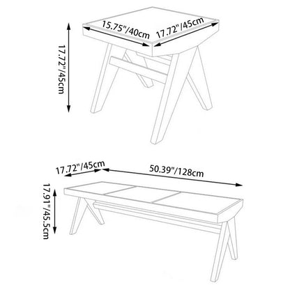 Traditional Japanese Weaving Rubber Wood Rattan Rectangular Square Low Stool Backless For Dining Room