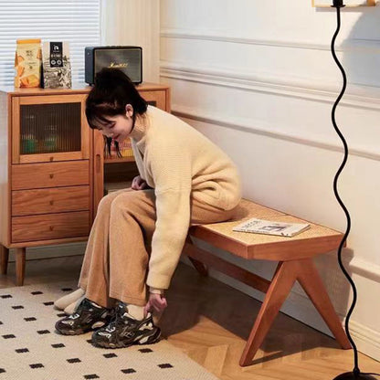 Traditional Japanese Weaving Rubber Wood Rattan Rectangular Square Low Stool Backless For Dining Room