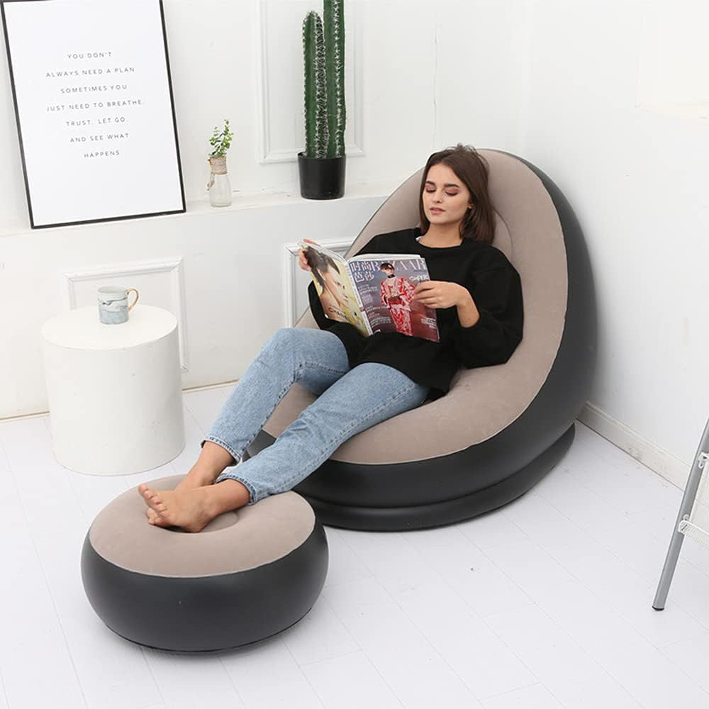 Contemporary Creative Velvet PVC Round Egg-Shape Inflatable Sofa Backrest Footrest For Bedroom