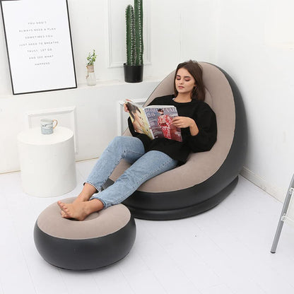 Contemporary Creative Velvet PVC Round Egg-Shape Inflatable Sofa Backrest Footrest For Bedroom