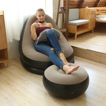Contemporary Creative Velvet PVC Round Egg-Shape Inflatable Sofa Backrest Footrest For Bedroom