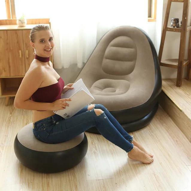 Contemporary Creative Velvet PVC Round Egg-Shape Inflatable Sofa Backrest Footrest For Bedroom