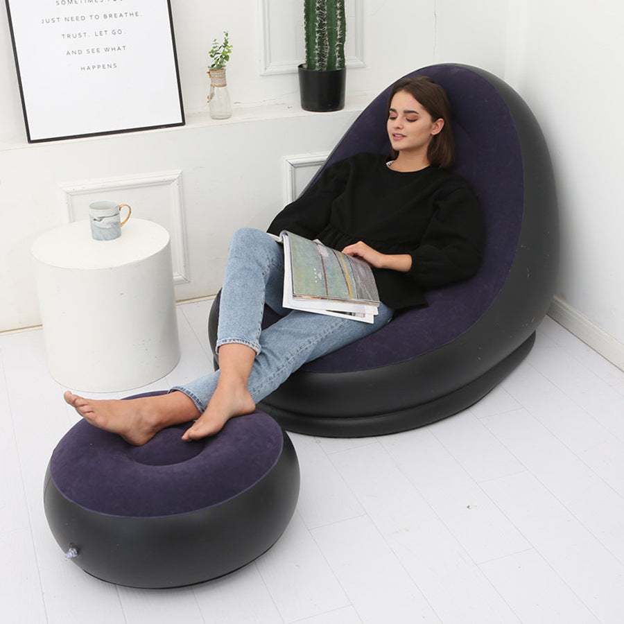 Contemporary Creative Velvet PVC Round Egg-Shape Inflatable Sofa Backrest Footrest For Bedroom