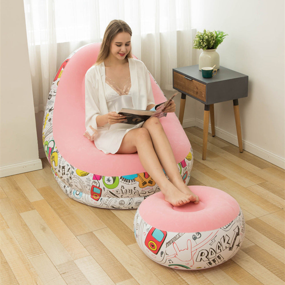 Contemporary Creative Velvet PVC Round Egg-Shape Inflatable Sofa Backrest Footrest For Bedroom