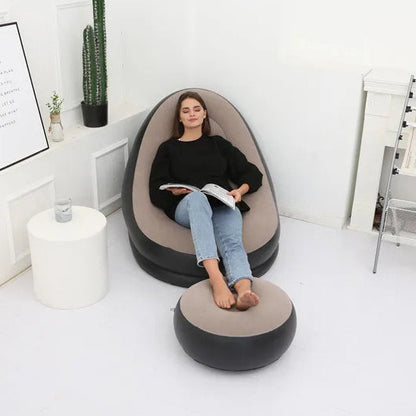 Contemporary Creative Velvet PVC Round Egg-Shape Inflatable Sofa Backrest Footrest For Bedroom