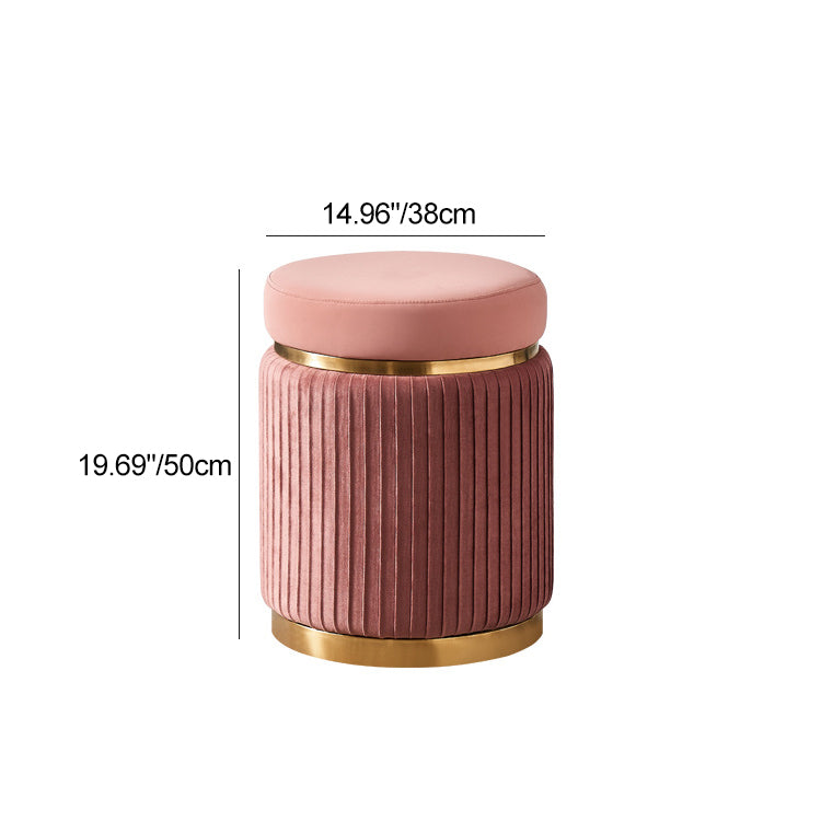 Contemporary Scandinavian Velvet Wood Stainless Steel Microfiber Leather Sponge Round Striped Vanity Stool Backless For Bedroom