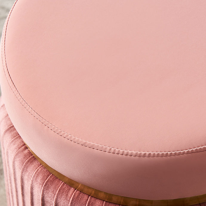 Contemporary Scandinavian Velvet Wood Stainless Steel Microfiber Leather Sponge Round Striped Vanity Stool Backless For Bedroom