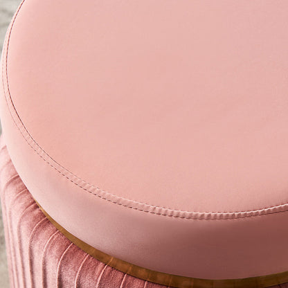 Contemporary Scandinavian Velvet Wood Stainless Steel Microfiber Leather Sponge Round Striped Vanity Stool Backless For Bedroom