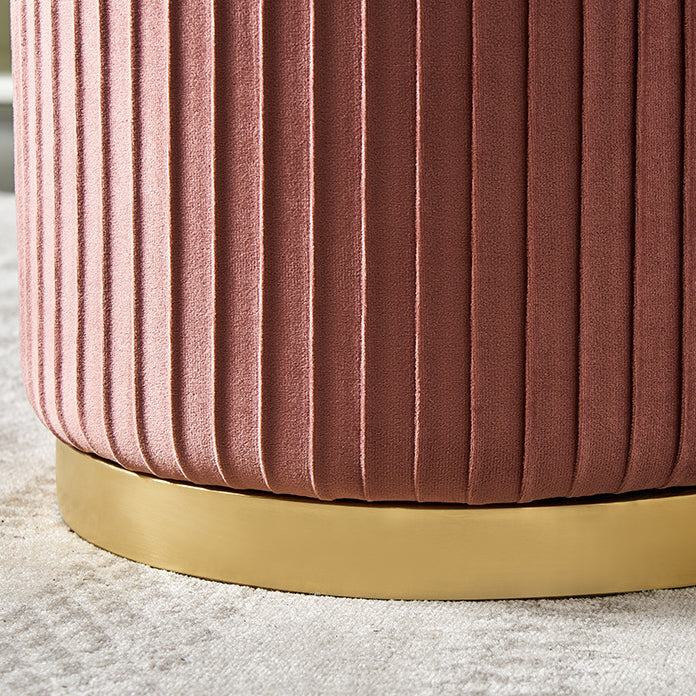 Contemporary Scandinavian Velvet Wood Stainless Steel Microfiber Leather Sponge Round Striped Vanity Stool Backless For Bedroom