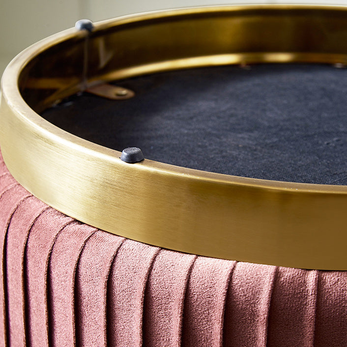 Contemporary Scandinavian Velvet Wood Stainless Steel Microfiber Leather Sponge Round Striped Vanity Stool Backless For Bedroom