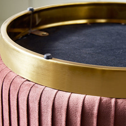 Contemporary Scandinavian Velvet Wood Stainless Steel Microfiber Leather Sponge Round Striped Vanity Stool Backless For Bedroom