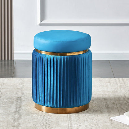 Contemporary Scandinavian Velvet Wood Stainless Steel Microfiber Leather Sponge Round Striped Vanity Stool Backless For Bedroom