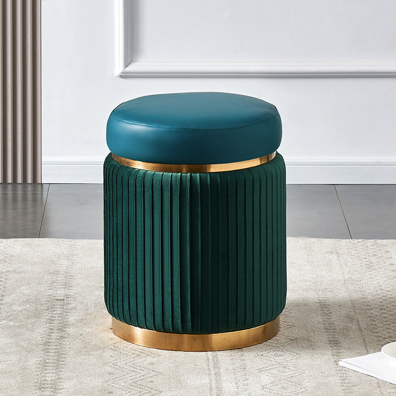 Contemporary Scandinavian Velvet Wood Stainless Steel Microfiber Leather Sponge Round Striped Vanity Stool Backless For Bedroom