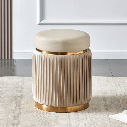 Contemporary Scandinavian Velvet Wood Stainless Steel Microfiber Leather Sponge Round Striped Vanity Stool Backless For Bedroom