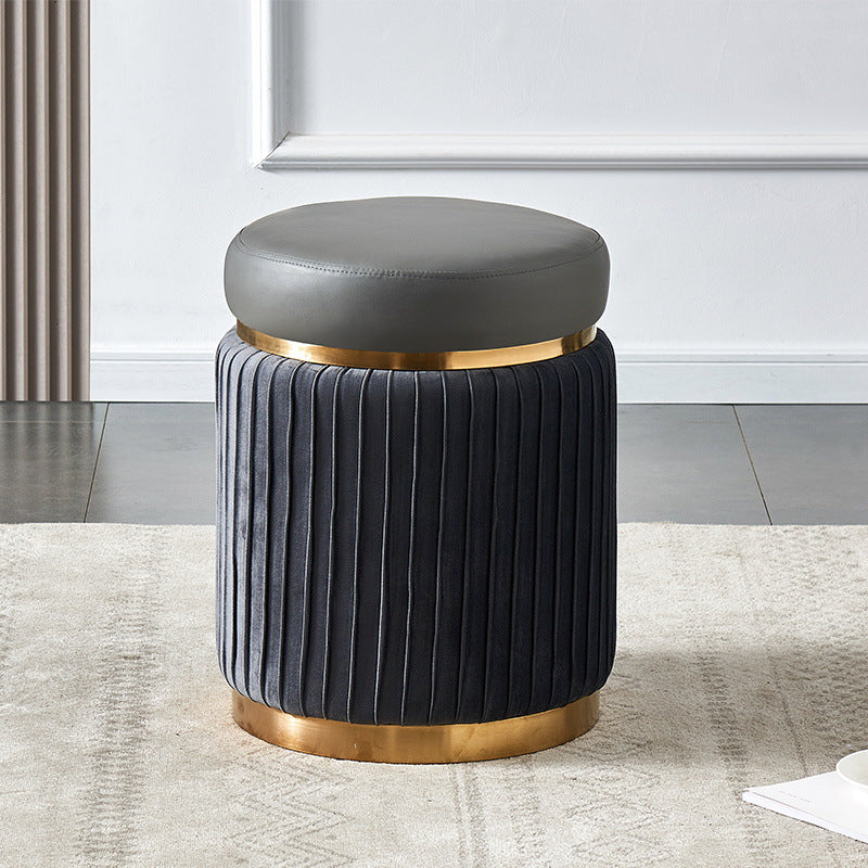 Contemporary Scandinavian Velvet Wood Stainless Steel Microfiber Leather Sponge Round Striped Vanity Stool Backless For Bedroom
