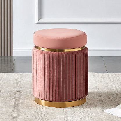 Contemporary Scandinavian Velvet Wood Stainless Steel Microfiber Leather Sponge Round Striped Vanity Stool Backless For Bedroom
