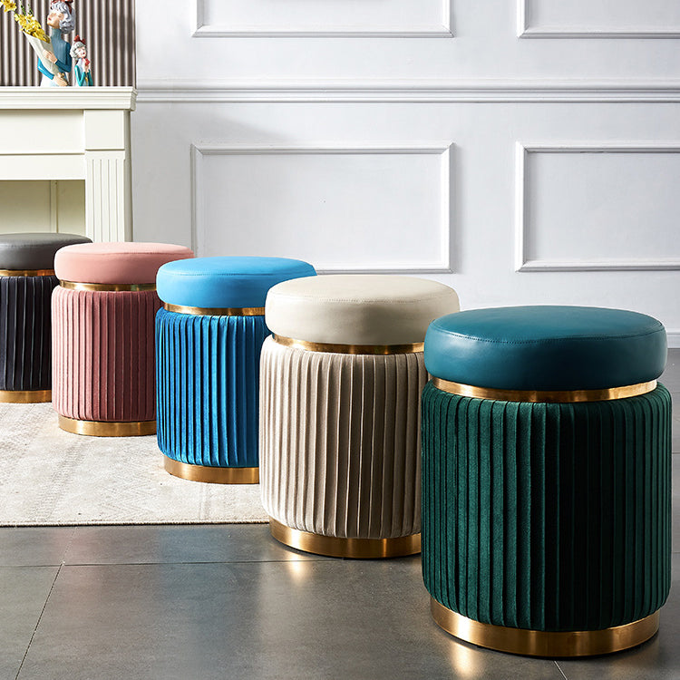 Contemporary Scandinavian Velvet Wood Stainless Steel Microfiber Leather Sponge Round Striped Vanity Stool Backless For Bedroom