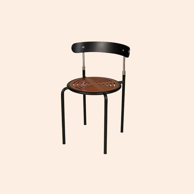 Contemporary Retro Solid Wood Fabric Carbon Steel Round Dining Chair Backrest For Dining Room
