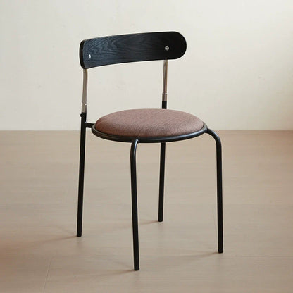 Contemporary Retro Solid Wood Fabric Carbon Steel Round Dining Chair Backrest For Dining Room