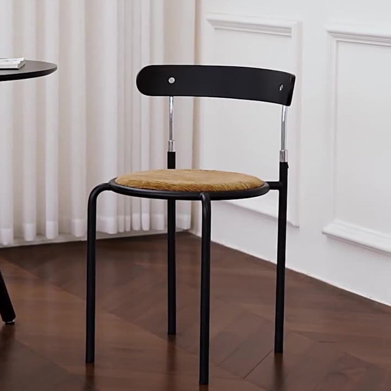 Contemporary Retro Solid Wood Fabric Carbon Steel Round Dining Chair Backrest For Dining Room