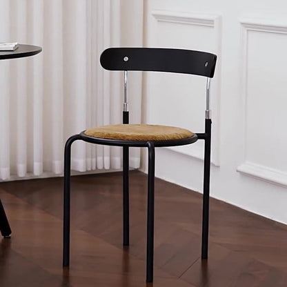 Contemporary Retro Solid Wood Fabric Carbon Steel Round Dining Chair Backrest For Dining Room