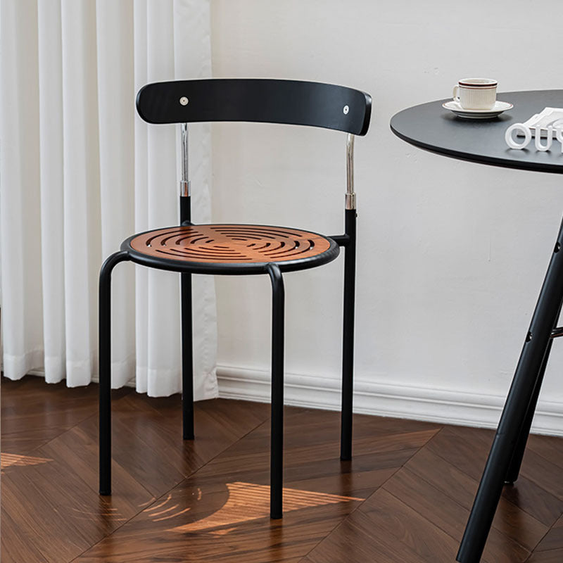 Contemporary Retro Solid Wood Fabric Carbon Steel Round Dining Chair Backrest For Dining Room