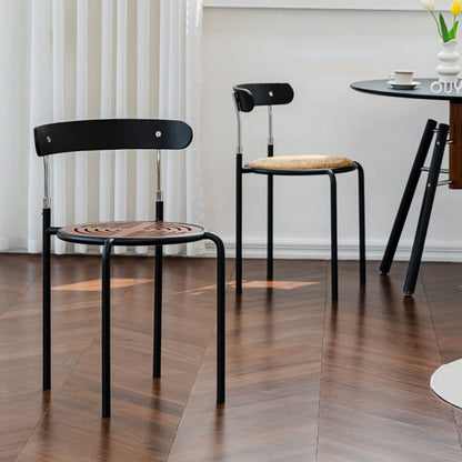 Contemporary Retro Solid Wood Fabric Carbon Steel Round Dining Chair Backrest For Dining Room