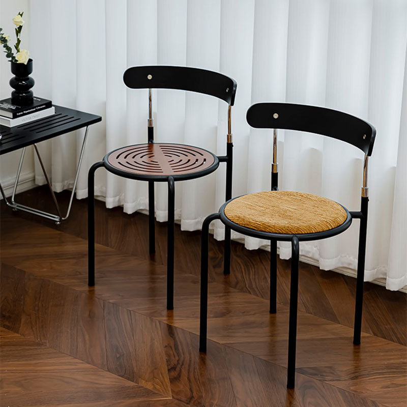Contemporary Retro Solid Wood Fabric Carbon Steel Round Dining Chair Backrest For Dining Room