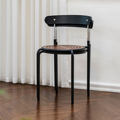 Contemporary Retro Solid Wood Fabric Carbon Steel Round Dining Chair Backrest For Dining Room