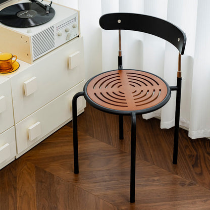 Contemporary Retro Solid Wood Fabric Carbon Steel Round Dining Chair Backrest For Dining Room