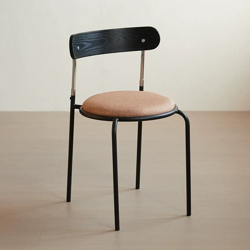 Contemporary Retro Solid Wood Fabric Carbon Steel Round Dining Chair Backrest For Dining Room