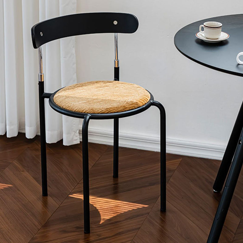 Contemporary Retro Solid Wood Fabric Carbon Steel Round Dining Chair Backrest For Dining Room