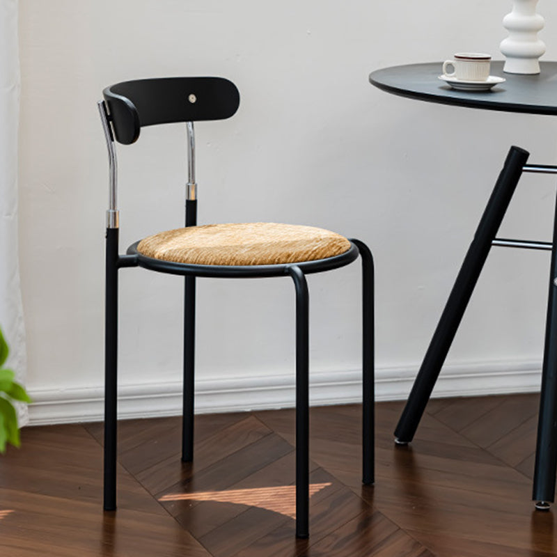 Contemporary Retro Solid Wood Fabric Carbon Steel Round Dining Chair Backrest For Dining Room