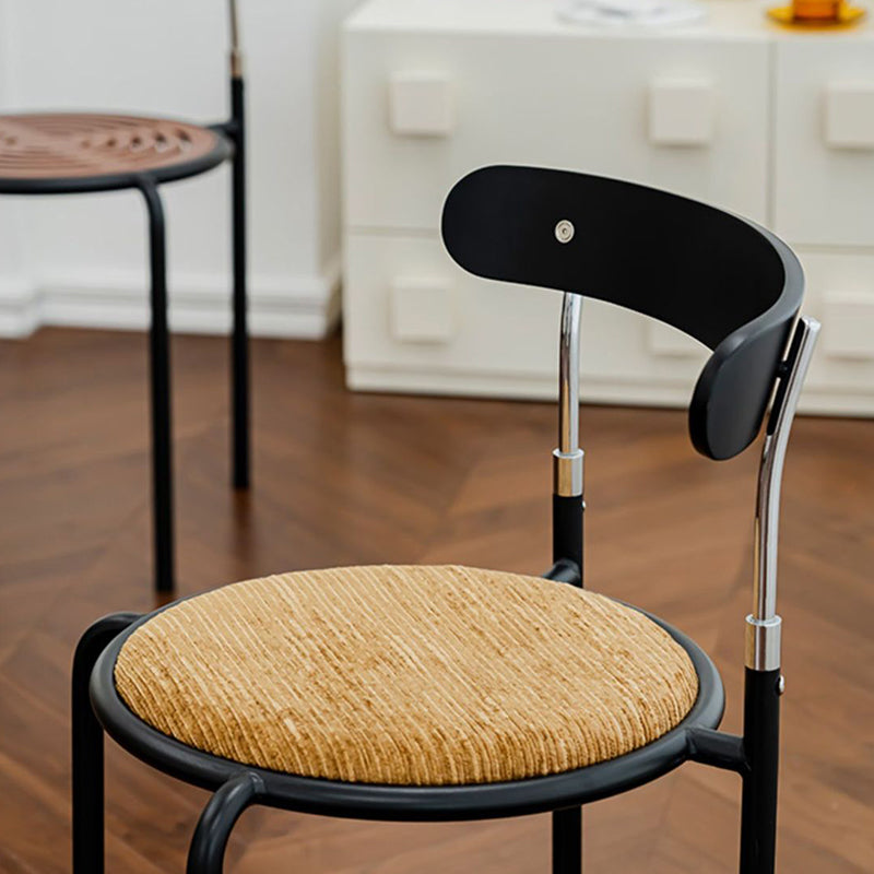 Contemporary Retro Solid Wood Fabric Carbon Steel Round Dining Chair Backrest For Dining Room
