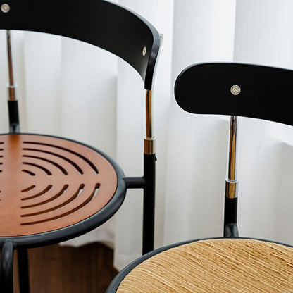 Contemporary Retro Solid Wood Fabric Carbon Steel Round Dining Chair Backrest For Dining Room