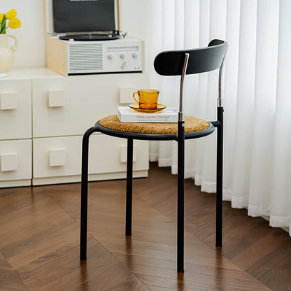 Contemporary Retro Solid Wood Fabric Carbon Steel Round Dining Chair Backrest For Dining Room