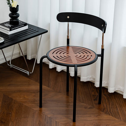 Contemporary Retro Solid Wood Fabric Carbon Steel Round Dining Chair Backrest For Dining Room