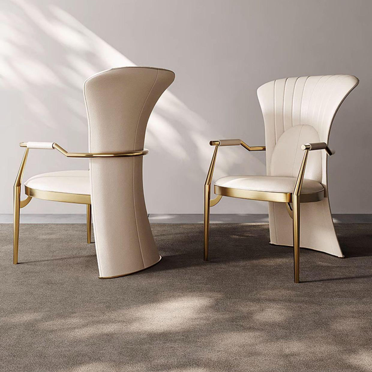 Modern Luxury Faux Leather Stainless Steel Square Dovetail Dining Chair Backrest Armrest For Dining Room