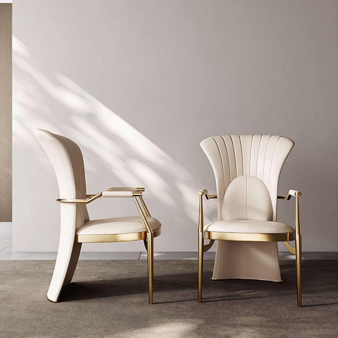 Modern Luxury Faux Leather Stainless Steel Square Dovetail Dining Chair Backrest Armrest For Dining Room