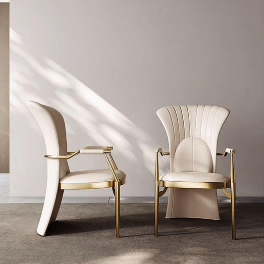 Modern Luxury Faux Leather Stainless Steel Square Dovetail Dining Chair Backrest Armrest For Dining Room